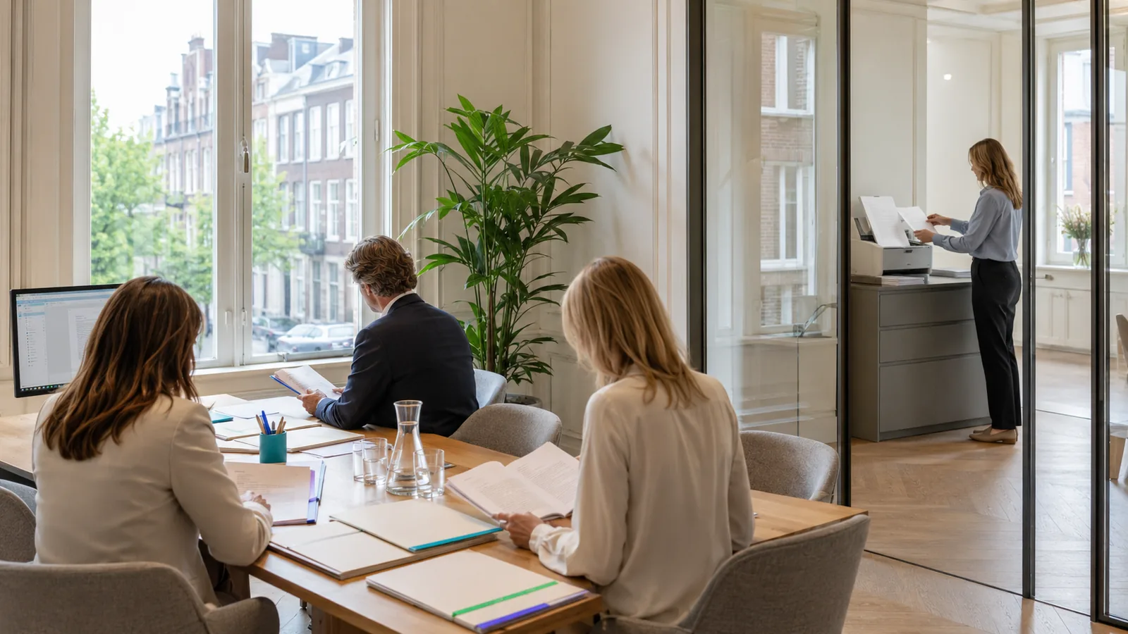 Law firm reviewing and scanning case files