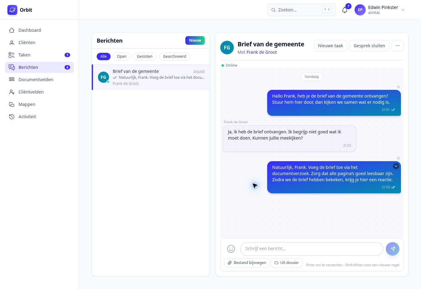 A conversation about a letter in the Orbit staff portal