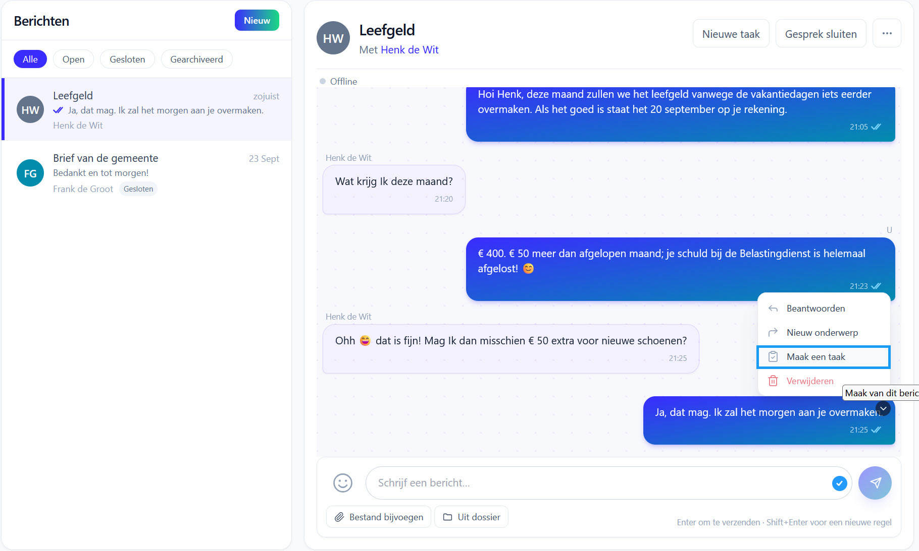 Ein Mitarbeiter erstellt aus einer Nachricht eine Aufgabe